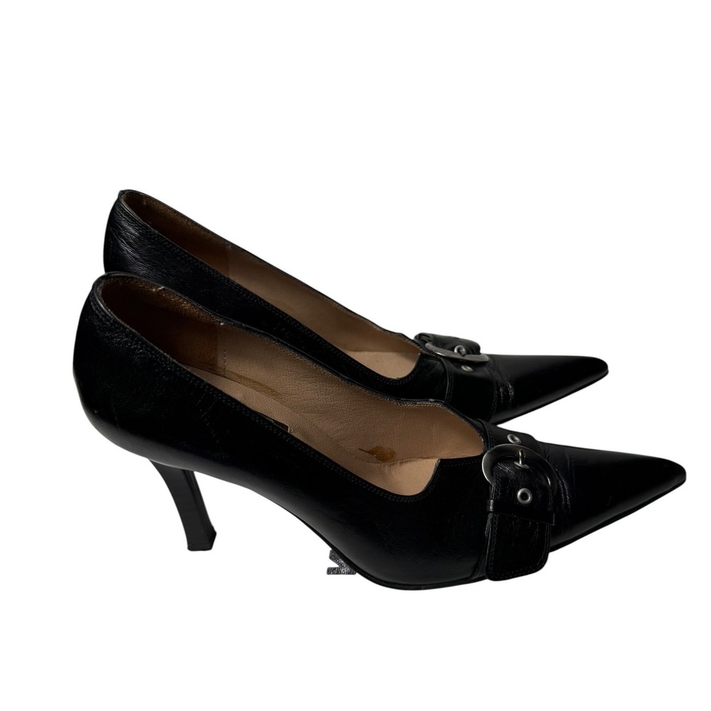 Guardi Vintage 90s Pointed Toe Buckle Pumps Black Size 37 - Picture 2 of 5